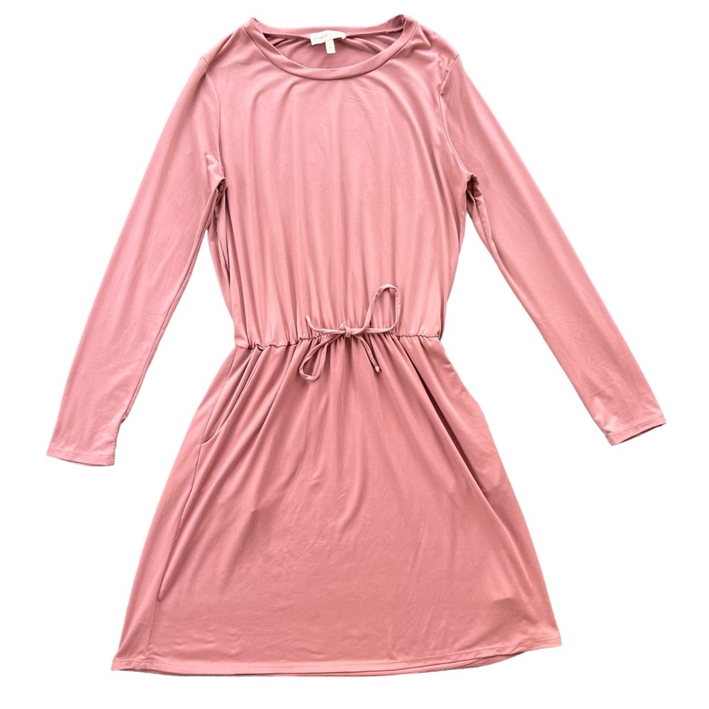 Perfect Peach Womens Sz Medium Mauve Pink Long Sleeve Elastic Waist Casual Dress